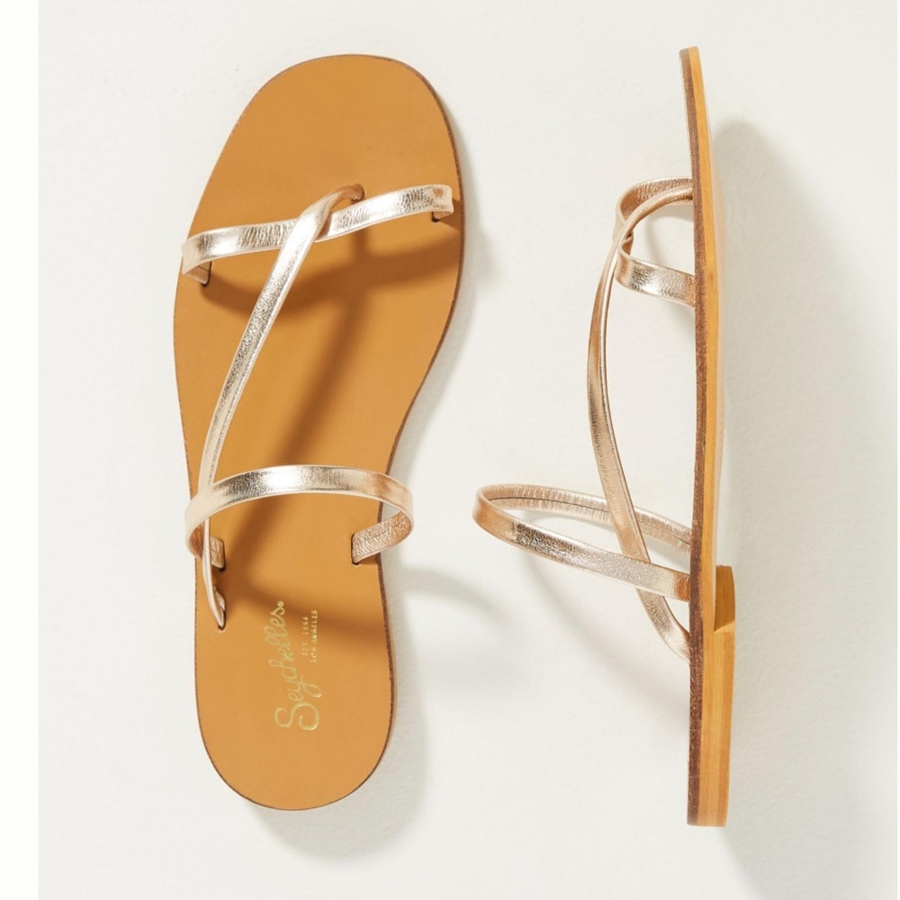 Anthropologie Seychelles Laid Back Champagne Gold Strappy Flat Sandals